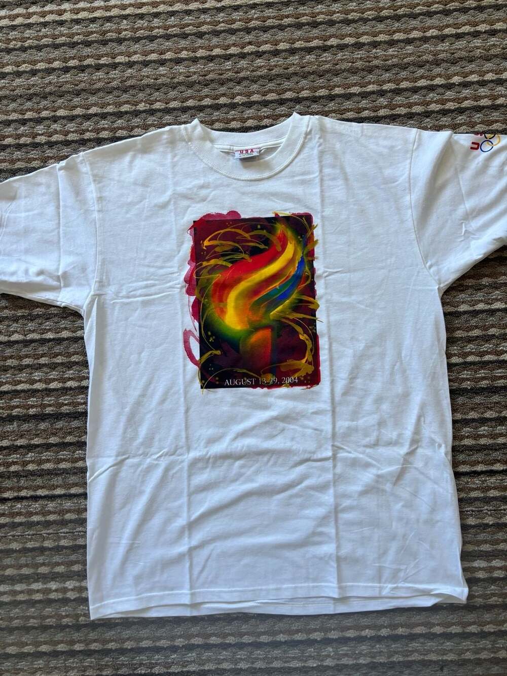 2004 Athens Olympics USA T-Shirt, Hand-Painted Artwork, Size L